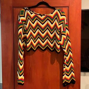 Cropped Knit Sweater Zig Zag Colorful Sweater-PLT